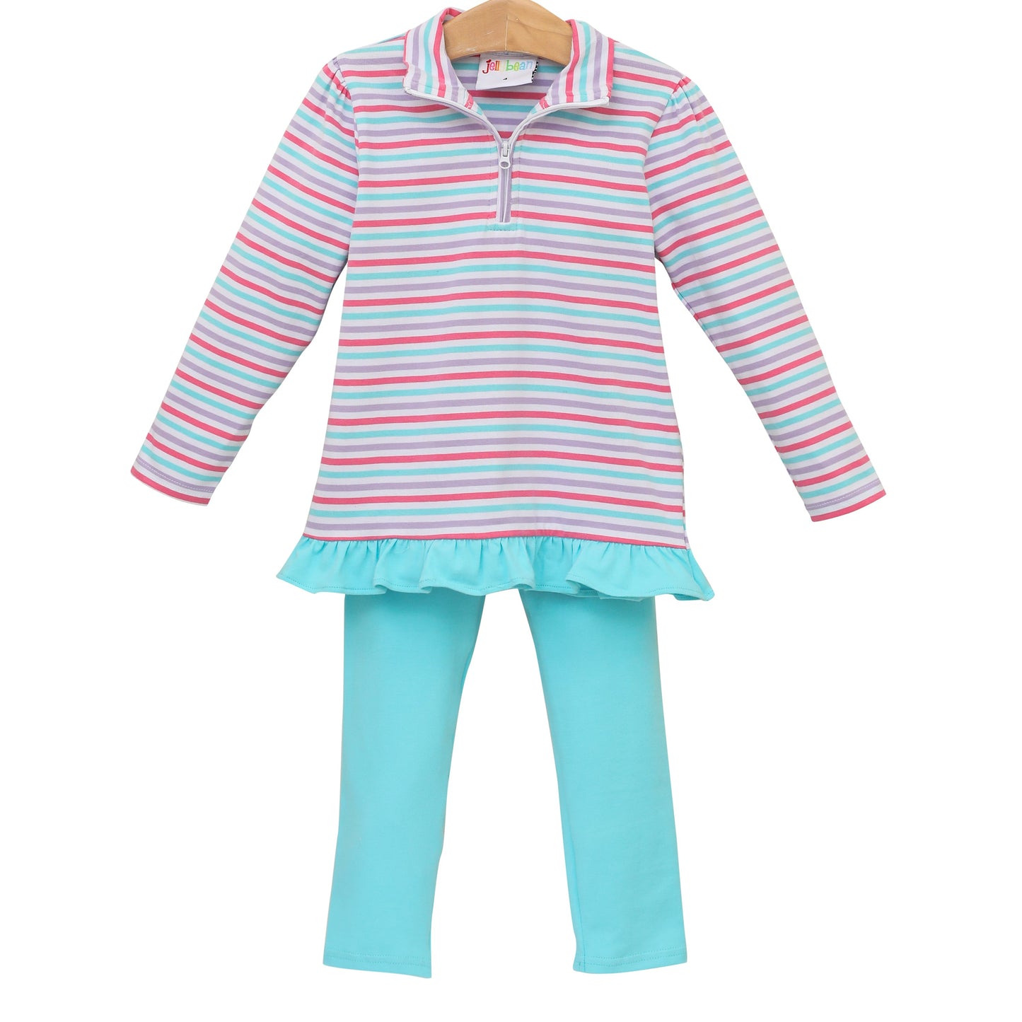 1/4 Zip Ruffle Pullover Set- Candy Stripe