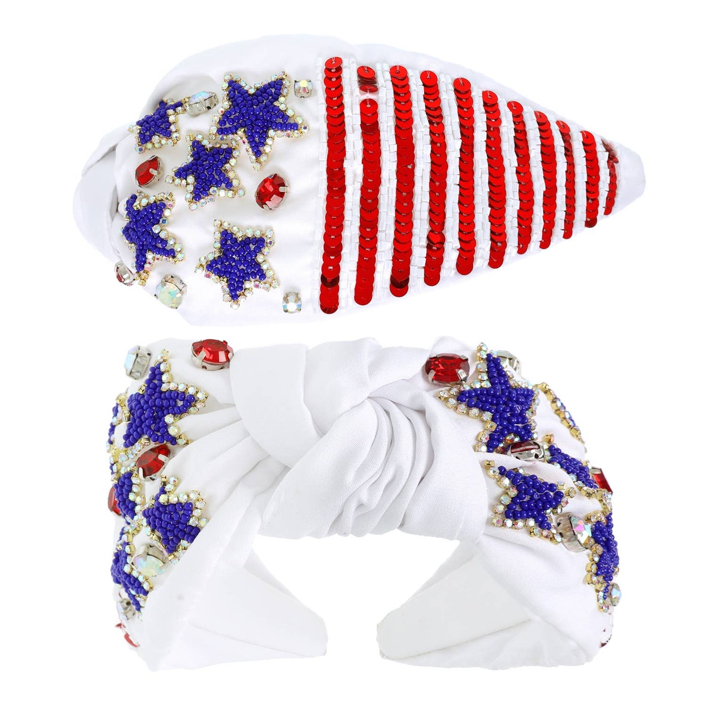 Patriotic USA Flag Beaded Top Knotted Headband