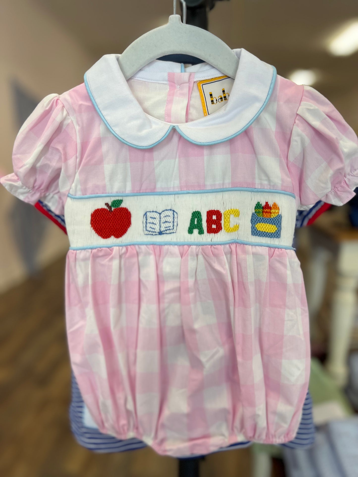 ABC smocked pink girl bubble