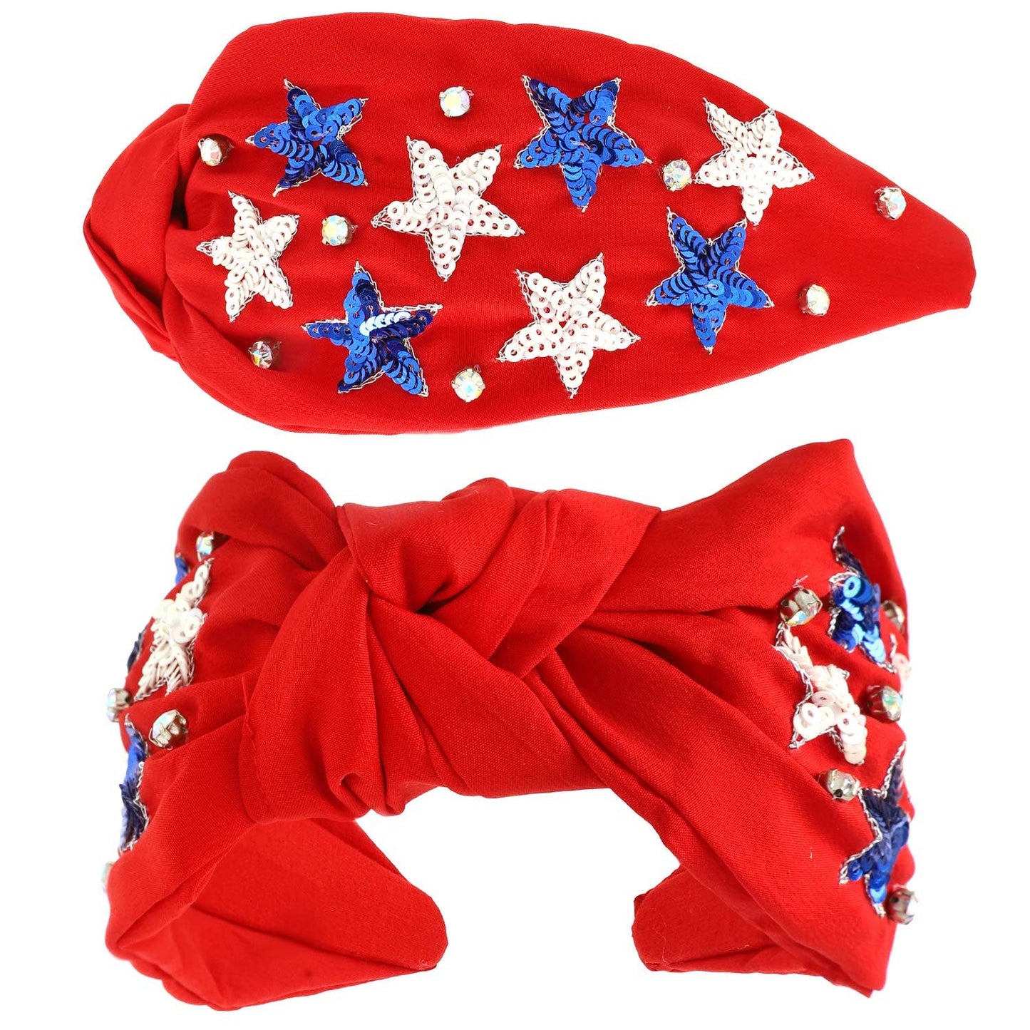 USA Patriotic Star Pattern Jeweled Sequin Headband: White