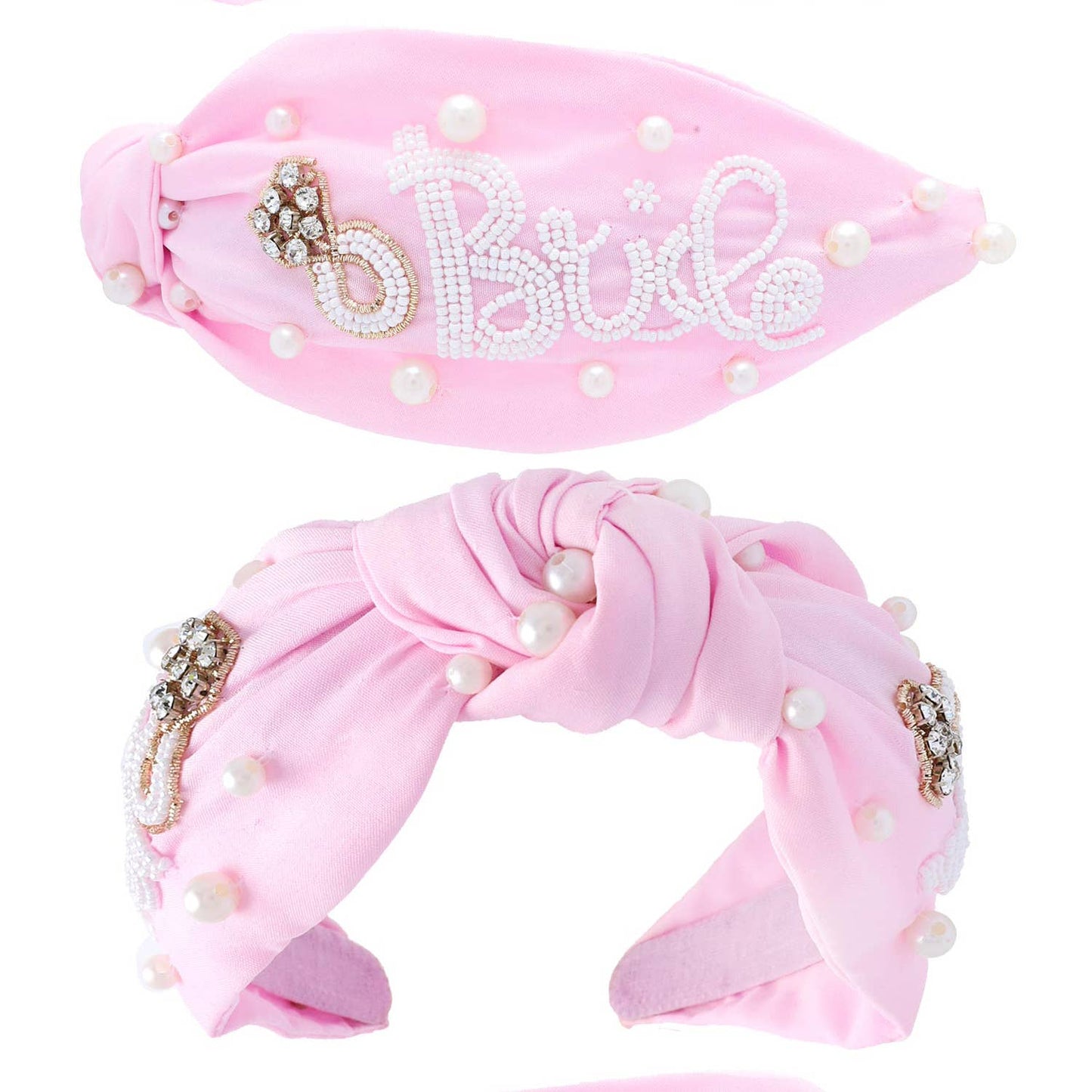 Jeweled Beaded "Bride" Pearl Knotted Fabric Headband