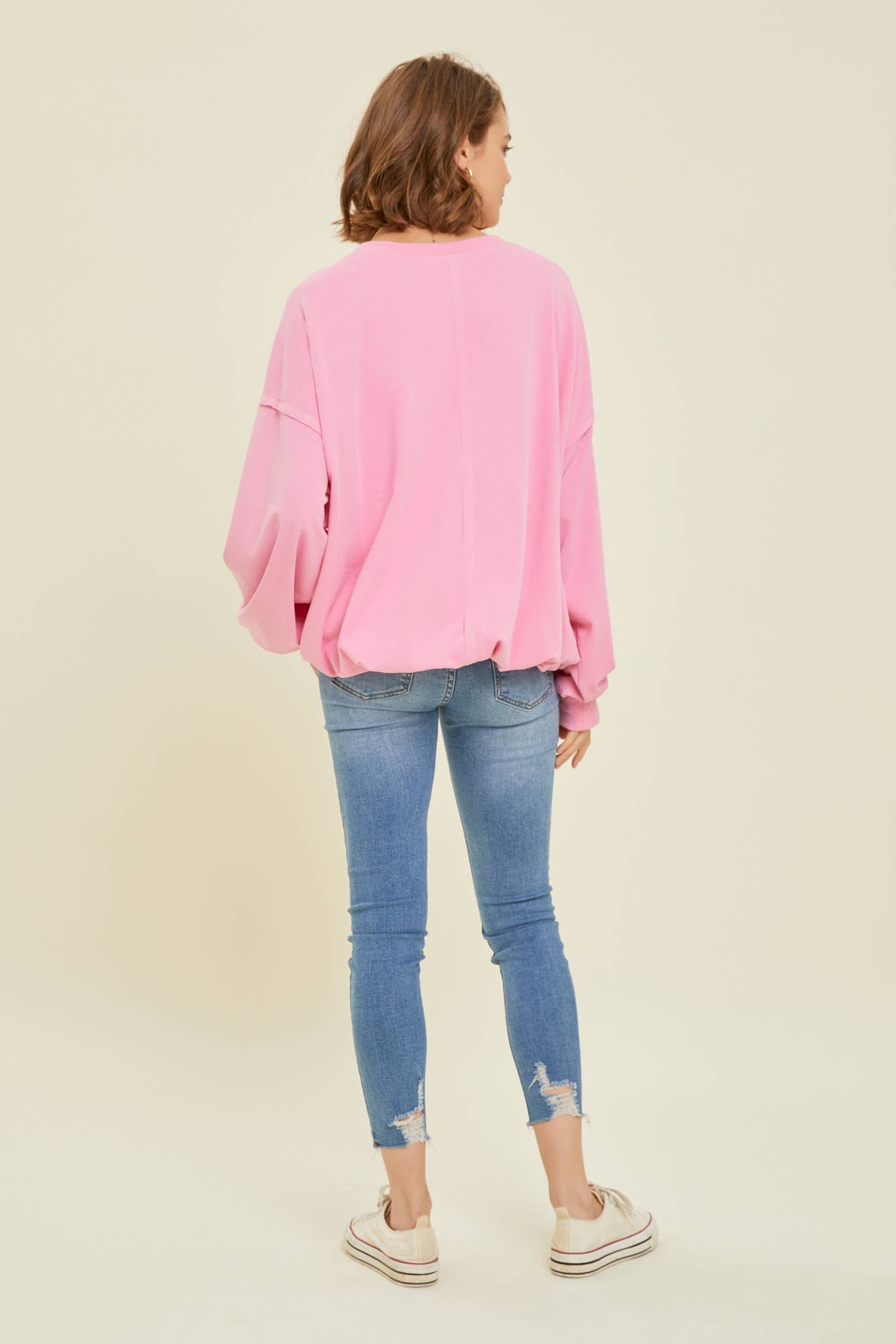 BUBBLEGUM PULLOVER WITH BUBBLE HEM