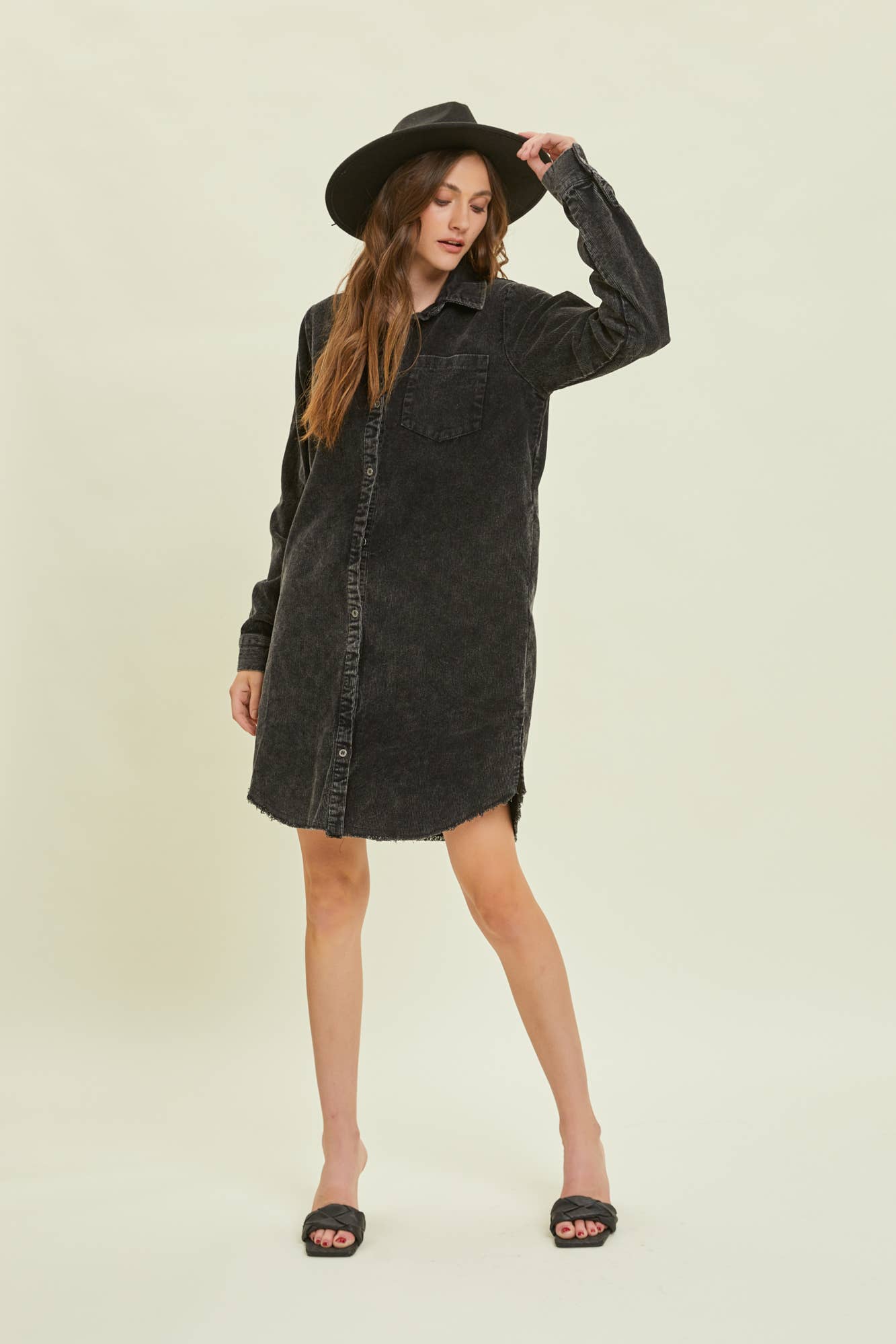 MINERAL WASHED CORDUROY SHIRT DRESS