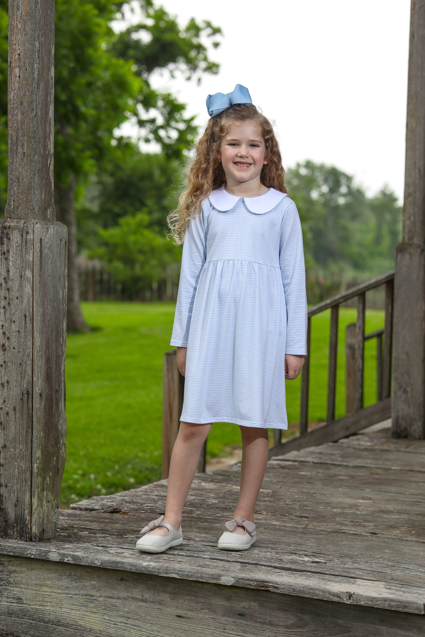 Charlotte LS Dress- Light Blue Stripe