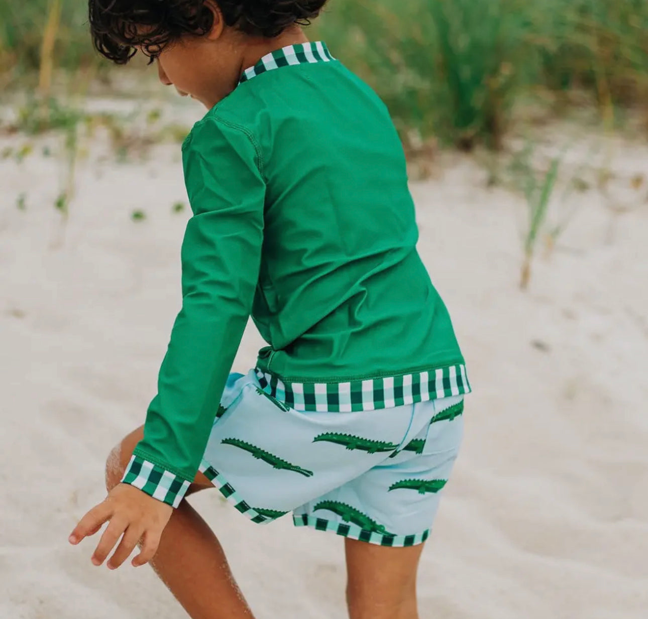 Alligator on Blue Swim Shorts