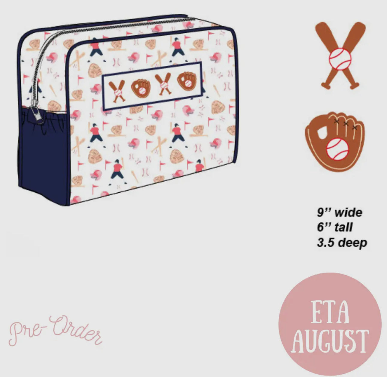 Smocked baseball duffel & toiletry bag