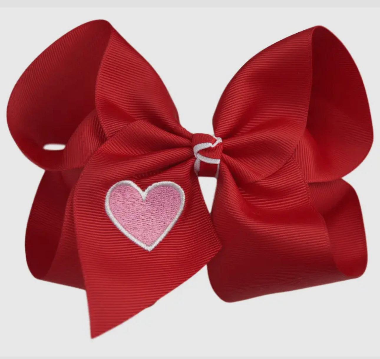 Red Bow with Pink Heart Embroidered bow