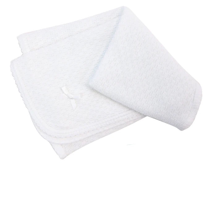 Paty Knit white blankets (pink, blue, white trim options)