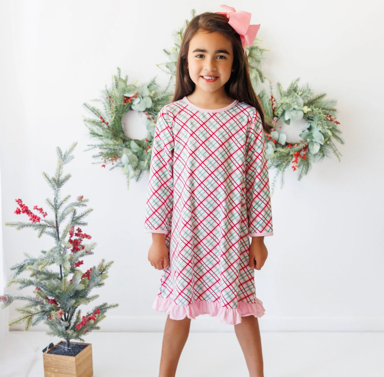 Merry & Bright Ruffle Christmas Plaid Dress