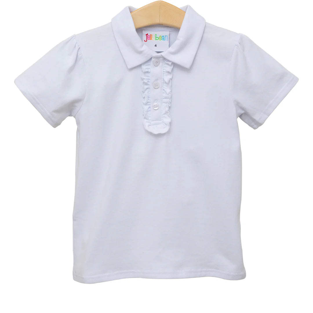 Ruffle Polo Top (Navy, White)