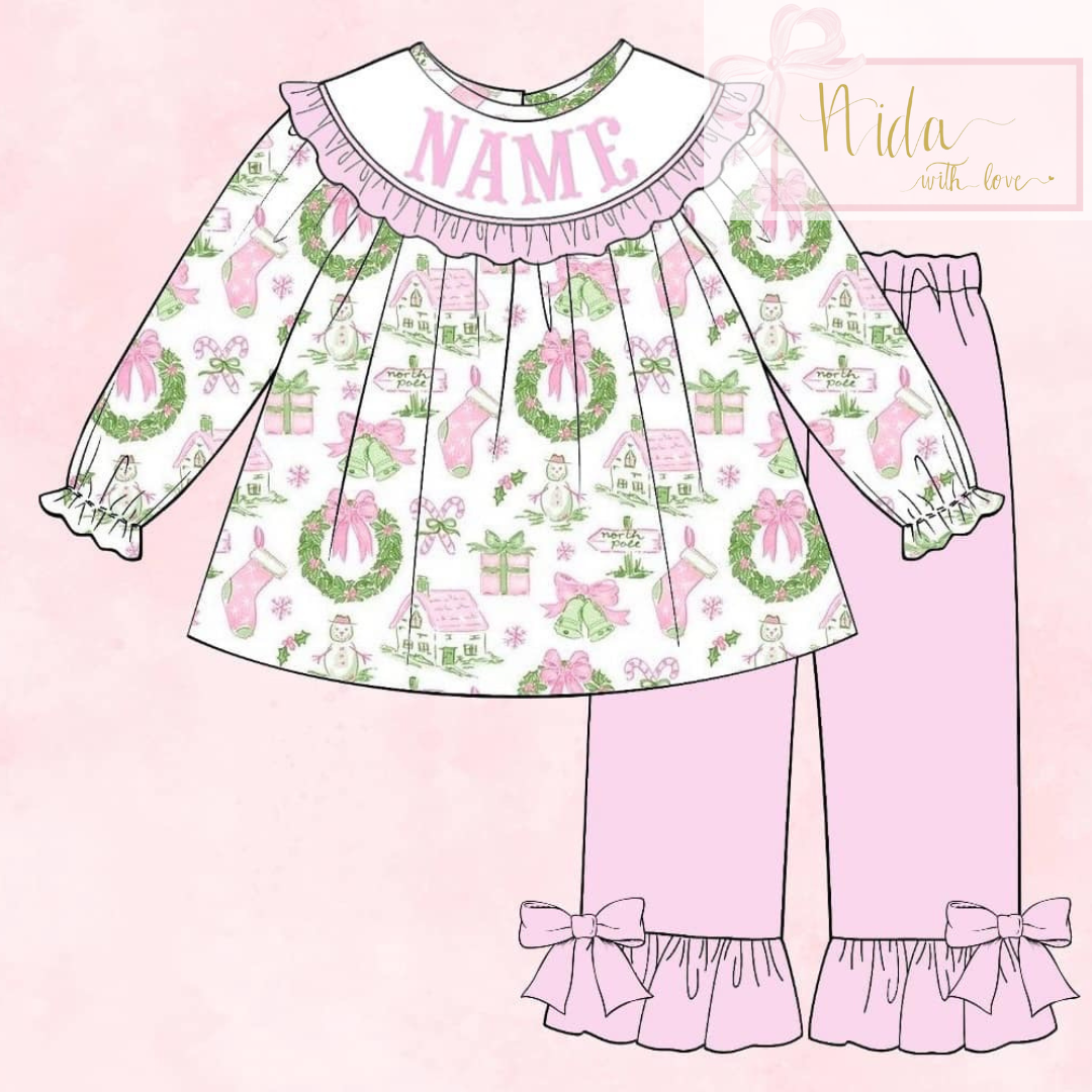 Custom Name Hand Smocked Christmas Pant Set(Oct)