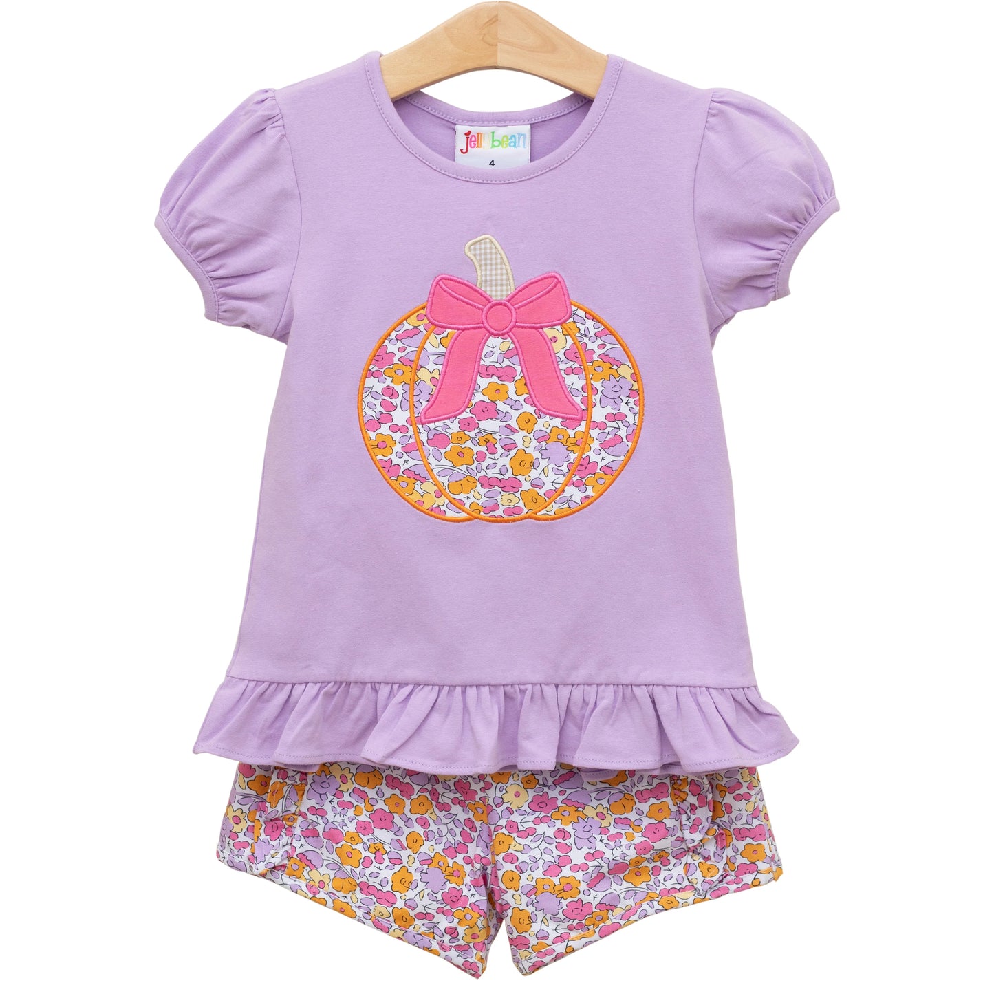 Fall Festival Floral Pumpkin Applique Short Set