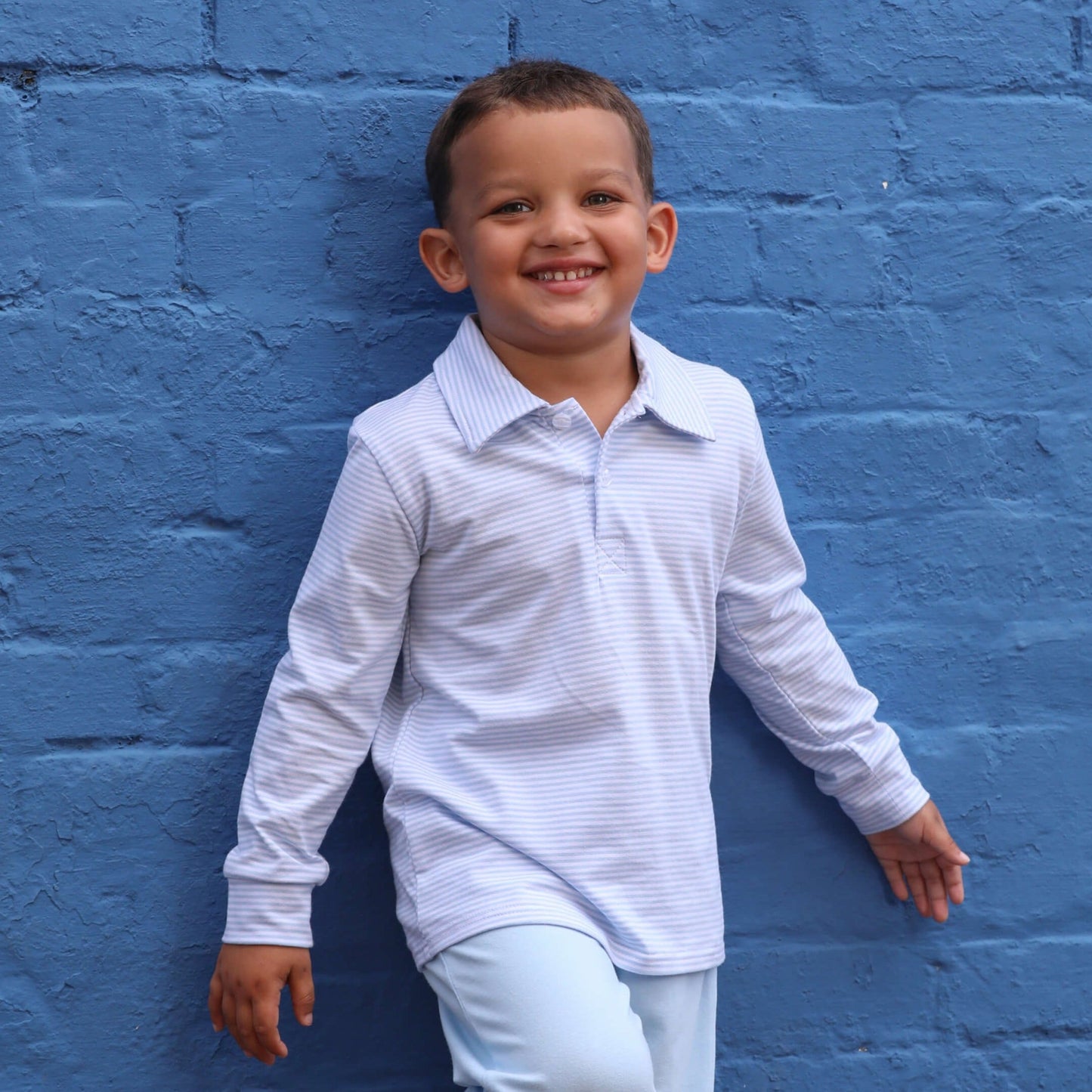 Michael Polo LS- Light Blue Stripe