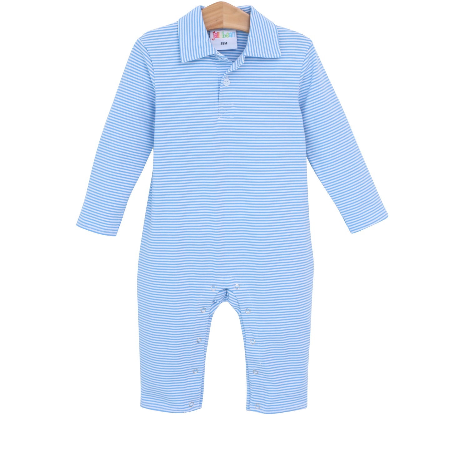 Micheal Polo LS Romper- Cornflower Blue Stripe