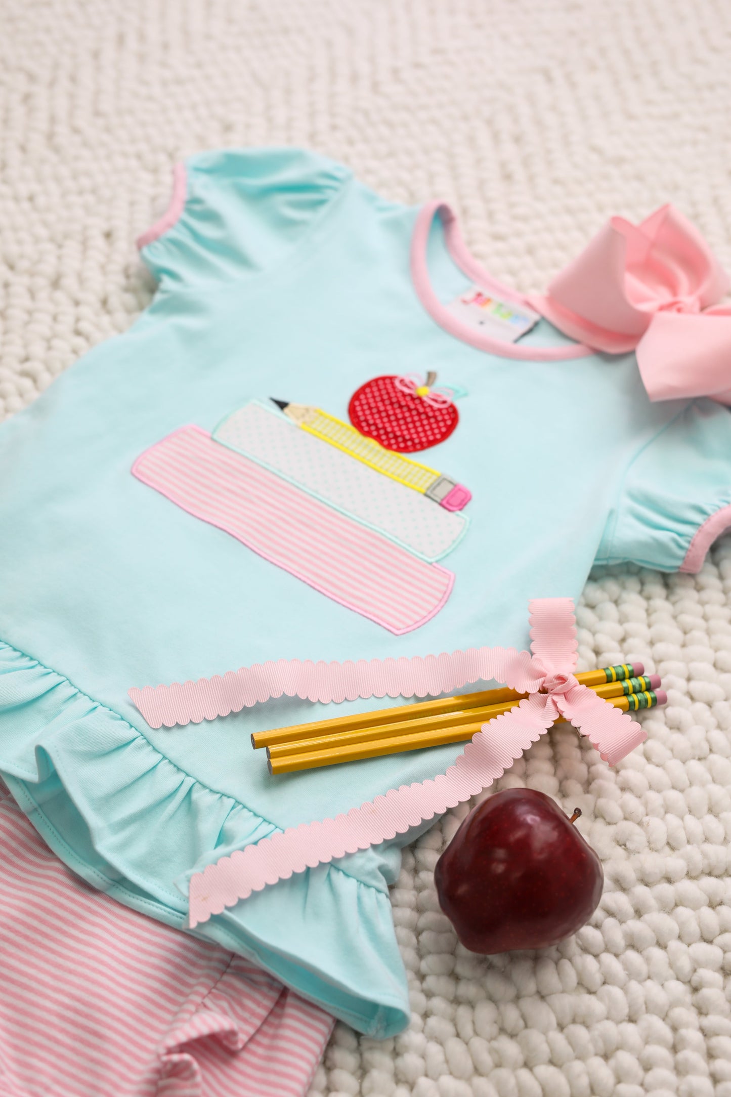 School Book Stack Ruffle Short Set