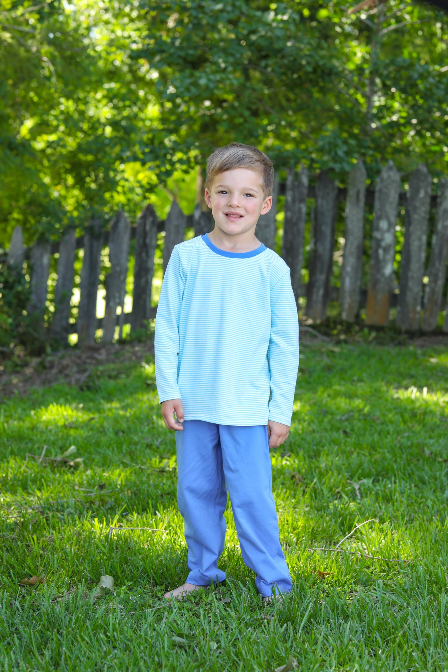 Thomas Pants Set- Mint Stripe & Cobalt