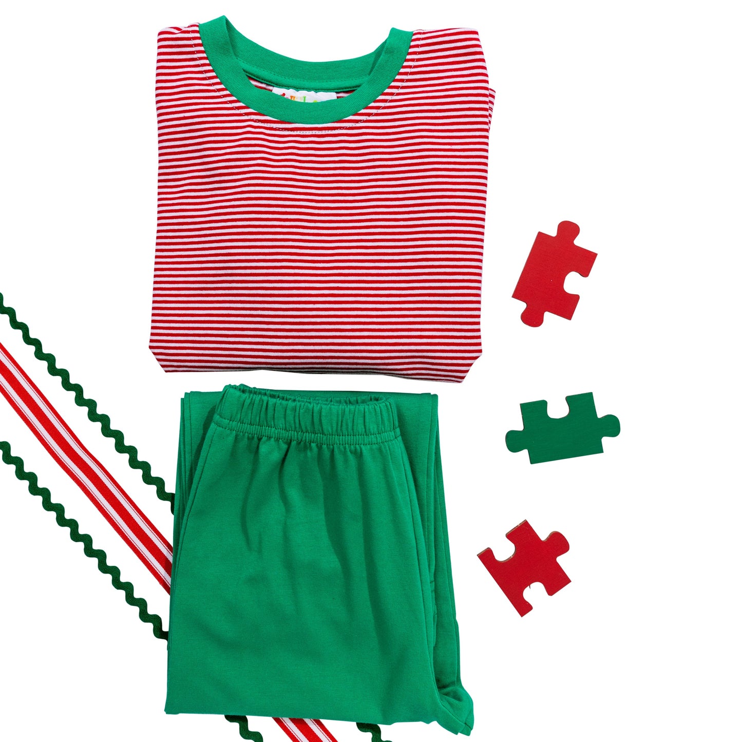 Thomas Pants Set- Red Stripe & Green