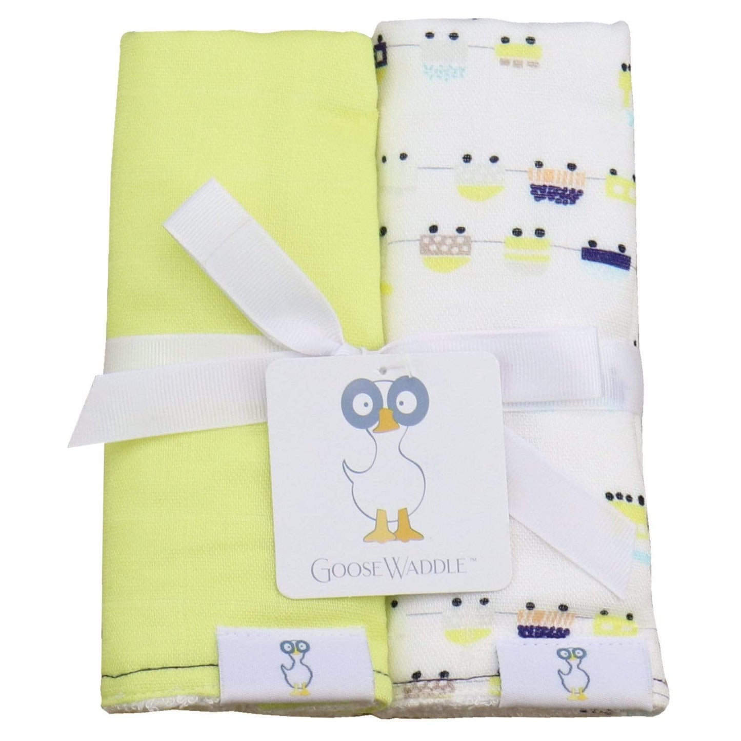 Trains and Lime 2 PK Muslin & Terry Cloth Burp Cloth