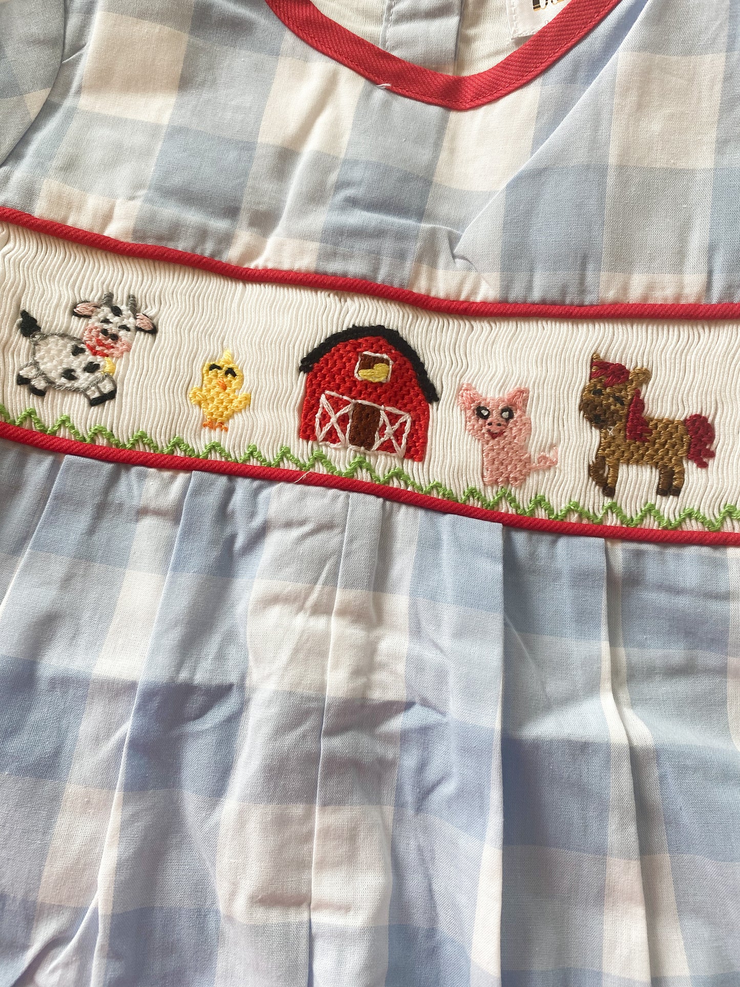 Farm Animals Boy Smocked Shortall