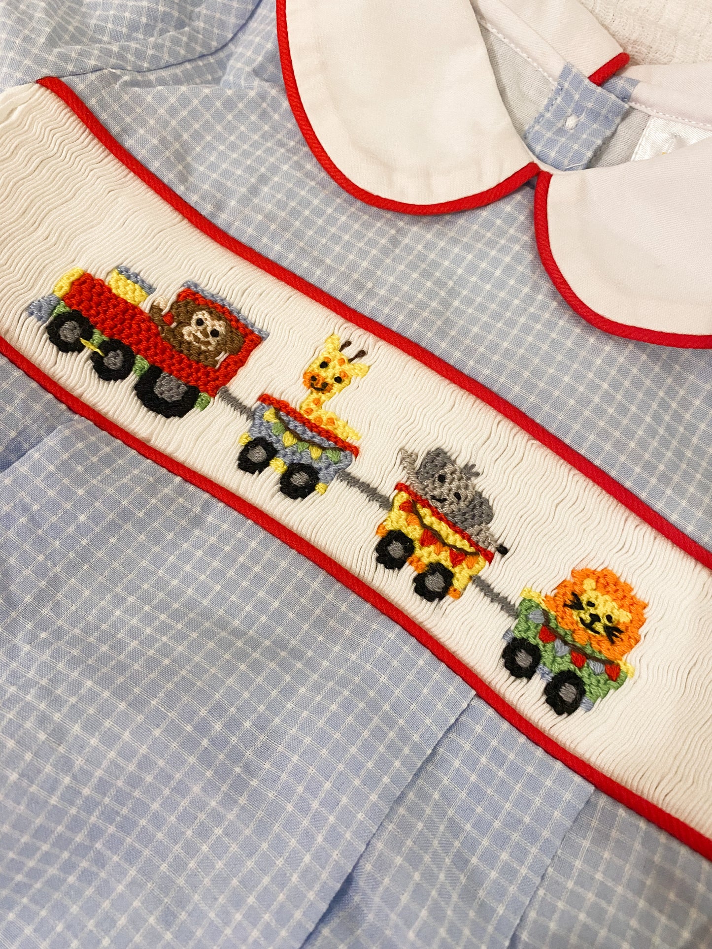 Hand smocked zoo animals bubble