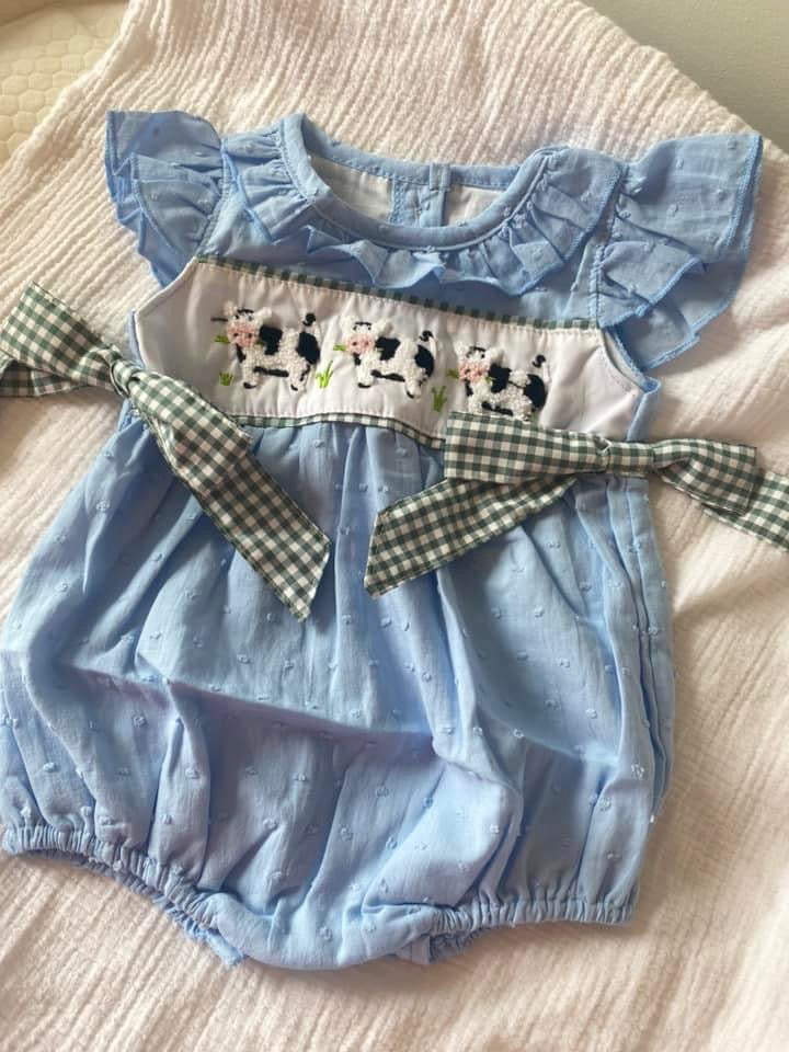 French knot cow Swiss dot bubble