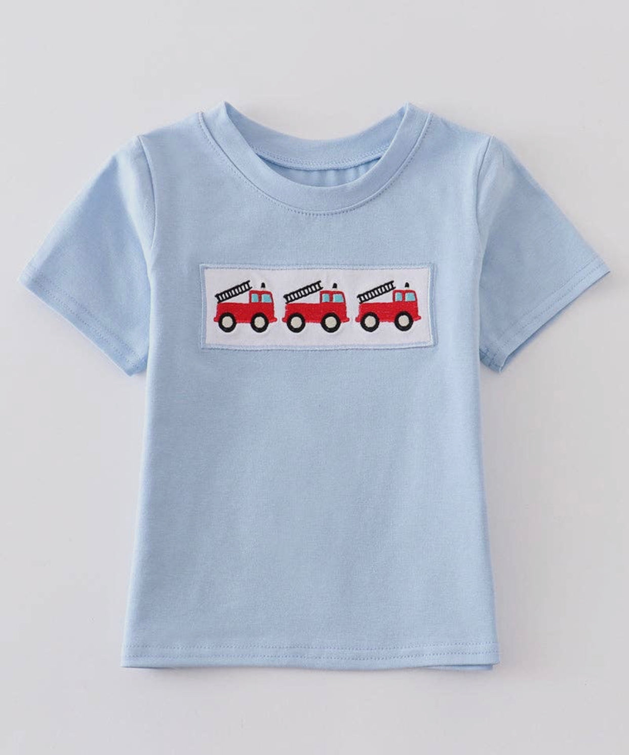 Fire truck embroidered top