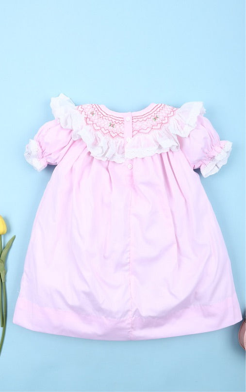 Pink smocked bishop dress