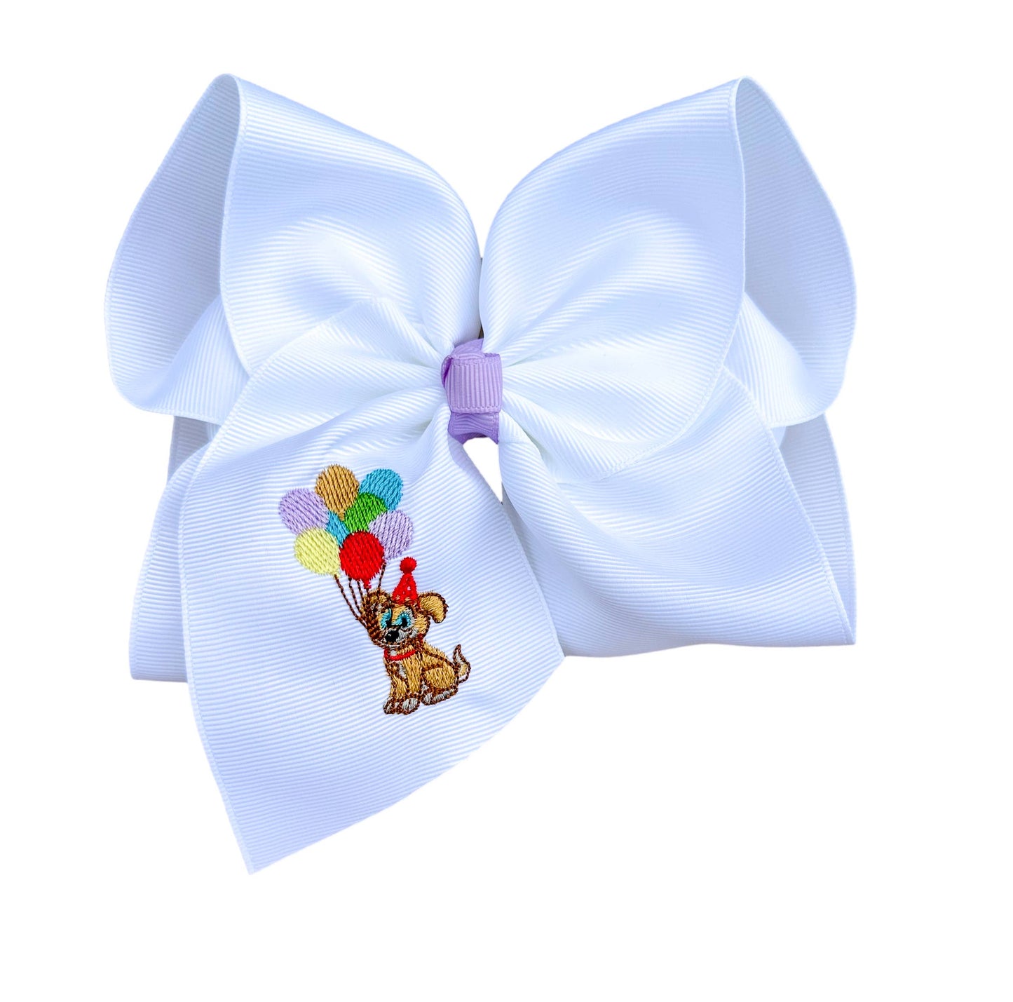 Birthday Puppy Balloons Embroidered Bow