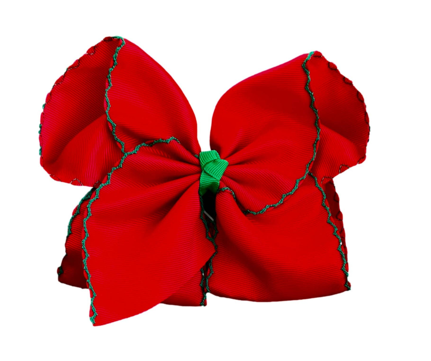 Red with Green Moon Stitch Bow