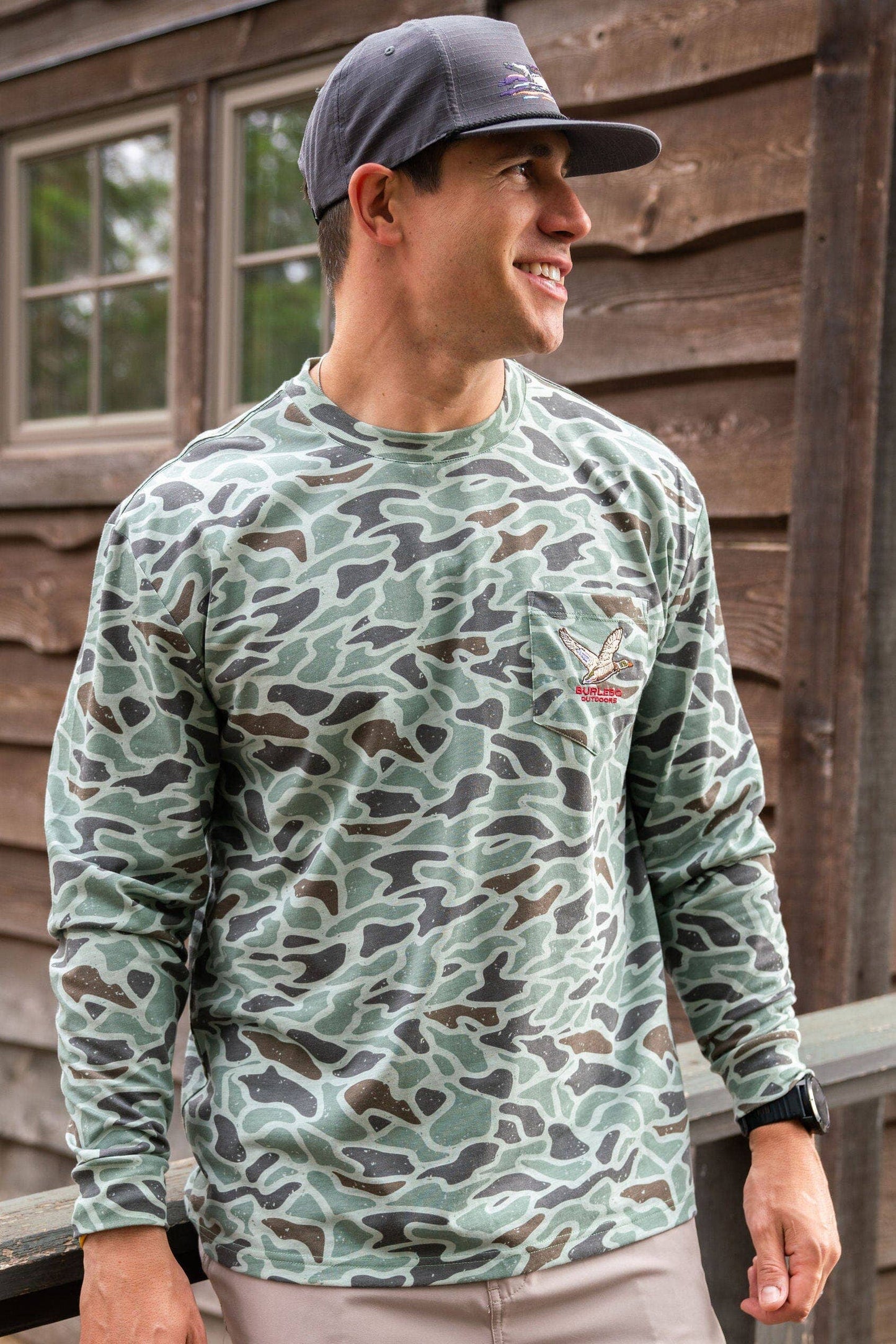 Retro Duck Camo Tee - Flying Mallard Pocket - LS