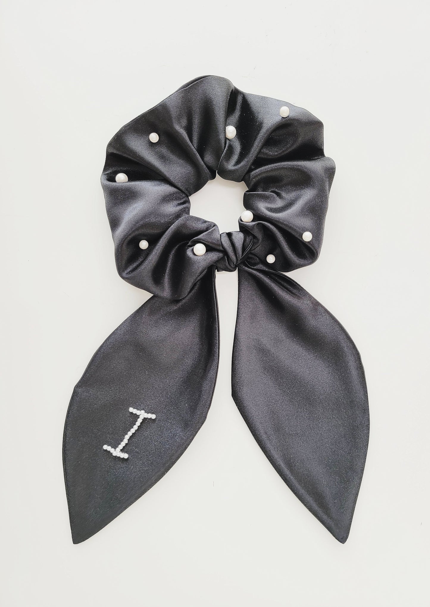 Black Personalized Scrunchie With Pearls