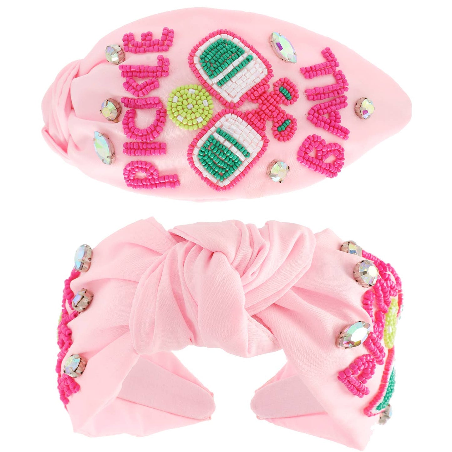 Pickle Baller Top Knotted Beaded Headband: Pink