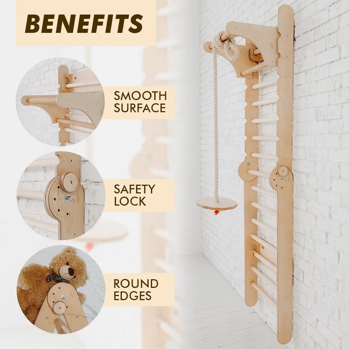 2in1 Wooden Swedish Wall / Climbing ladder for Children + Swing Set