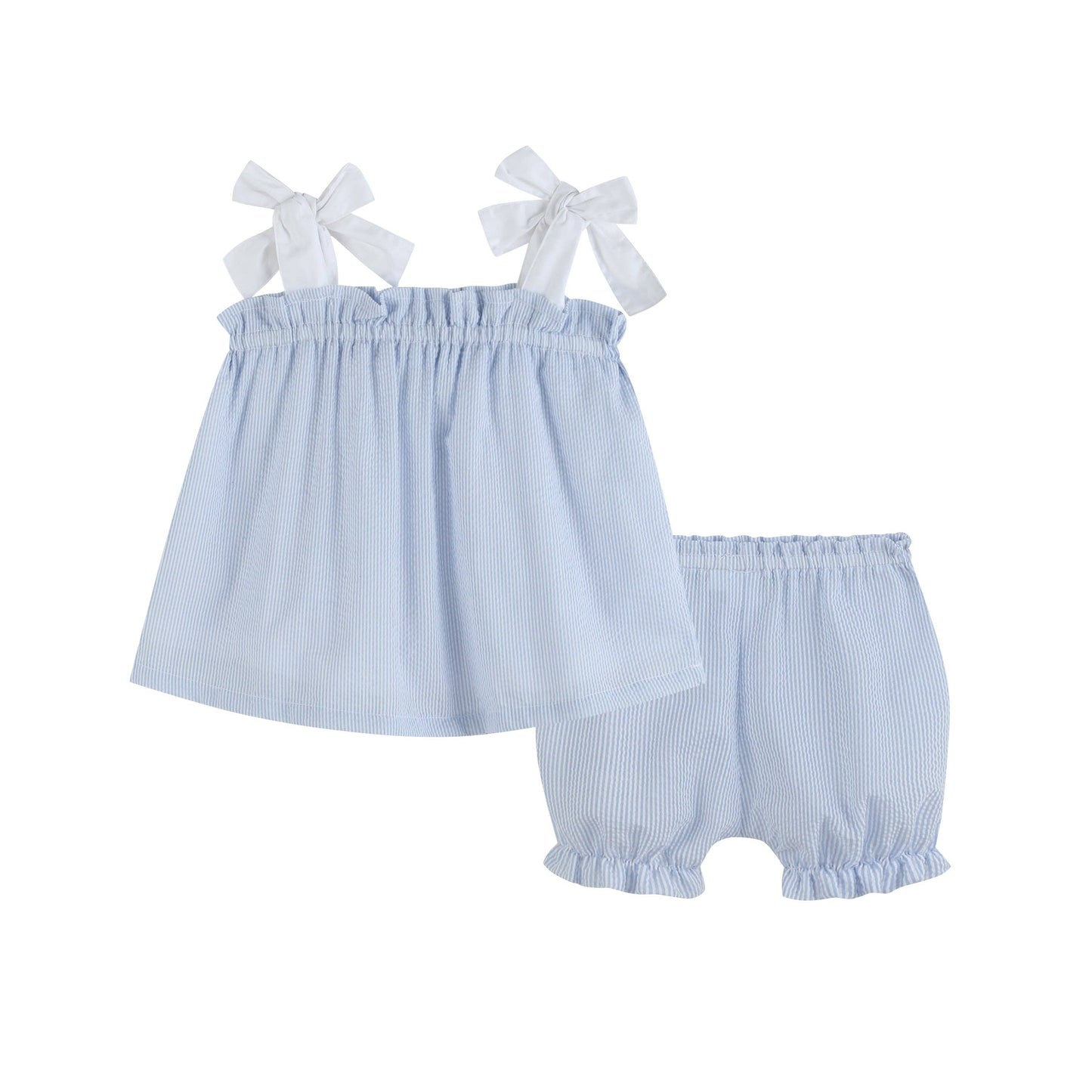 Blue Seersucker Bow 2pc Set