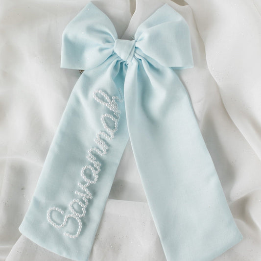 Dusty Blue Bespoke Pearl Bow