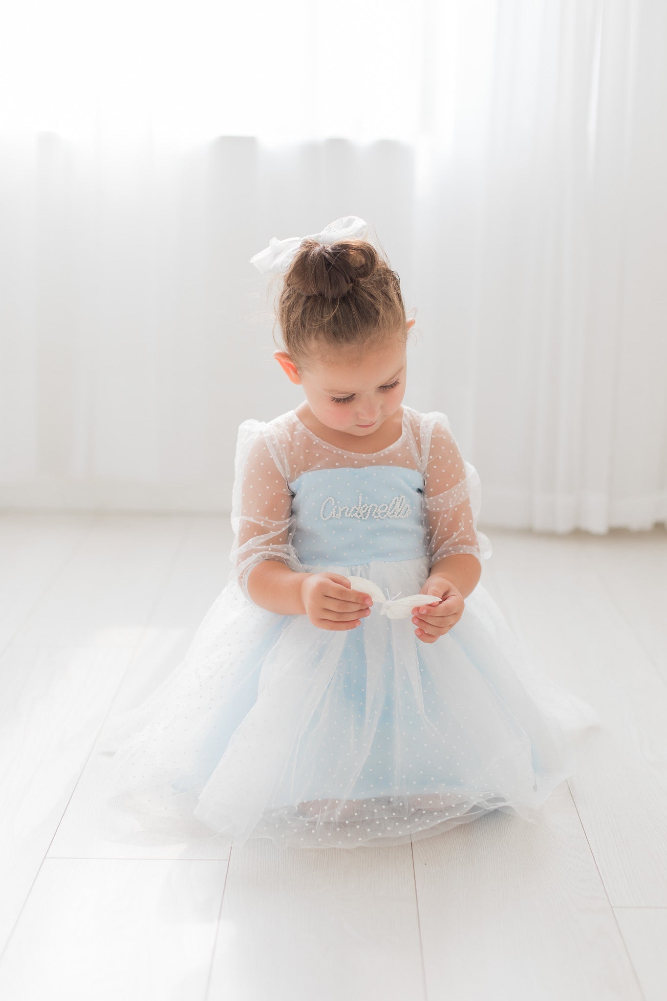 Blue Long Sleeve Pearl Dress