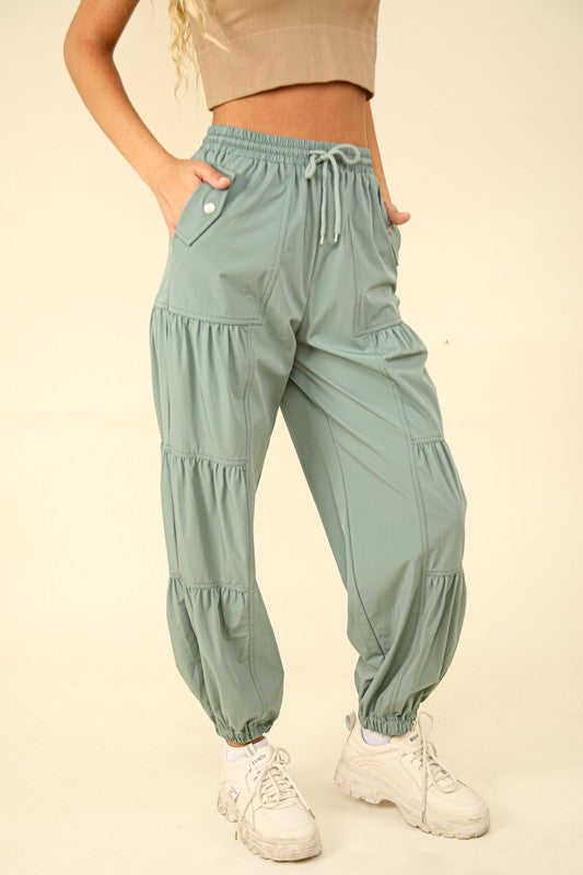 Shirring Detail Active Jogger Pants