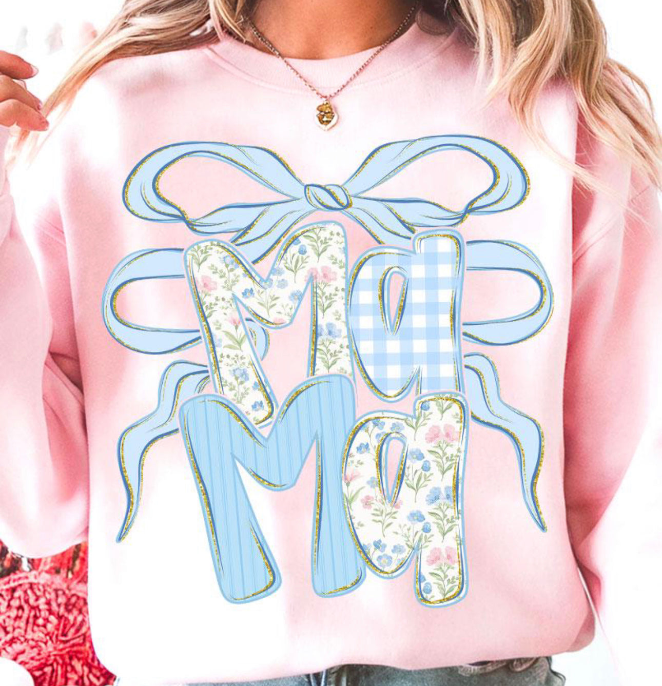 MAMA BLUE TOP BOW TEE