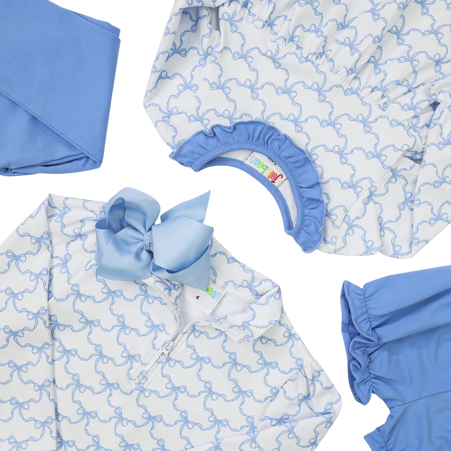 Blue Trellis Bow 1/4 Zip Pullover Set