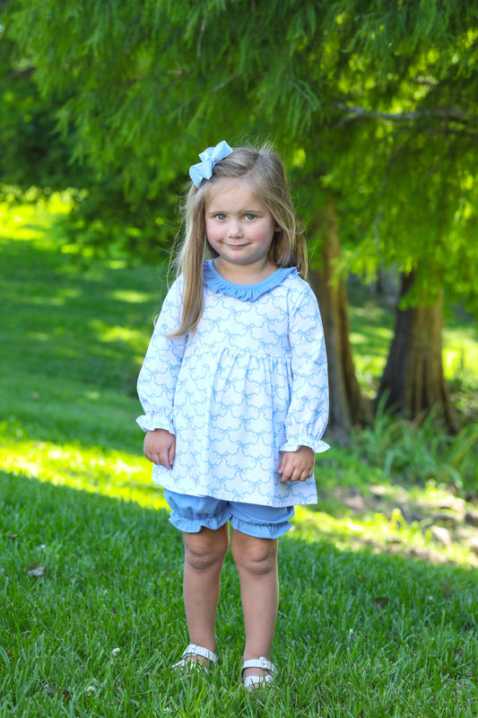 Blue Trellis Bow Bloomer Set