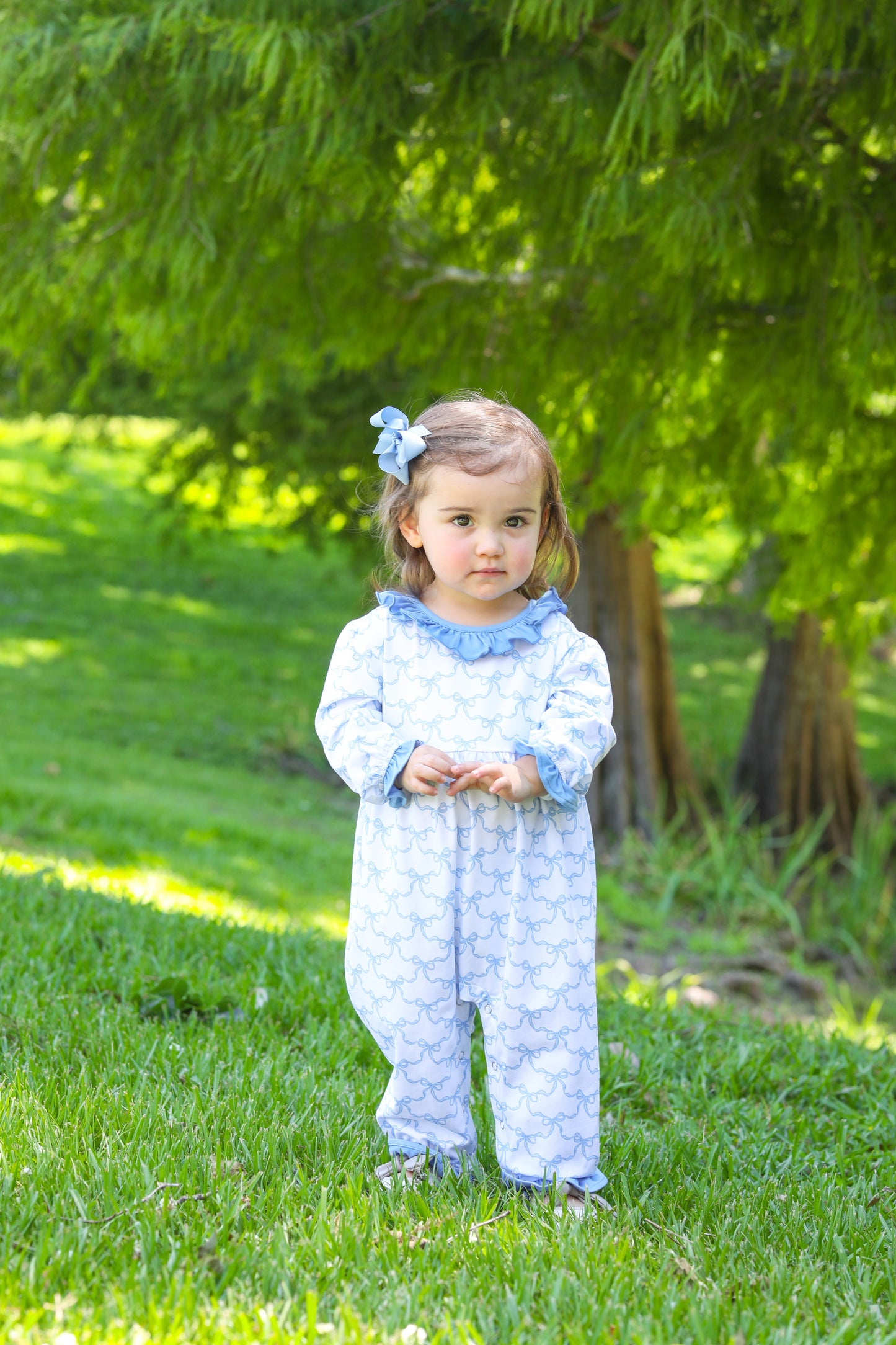 Blue Trellis Bow Romper