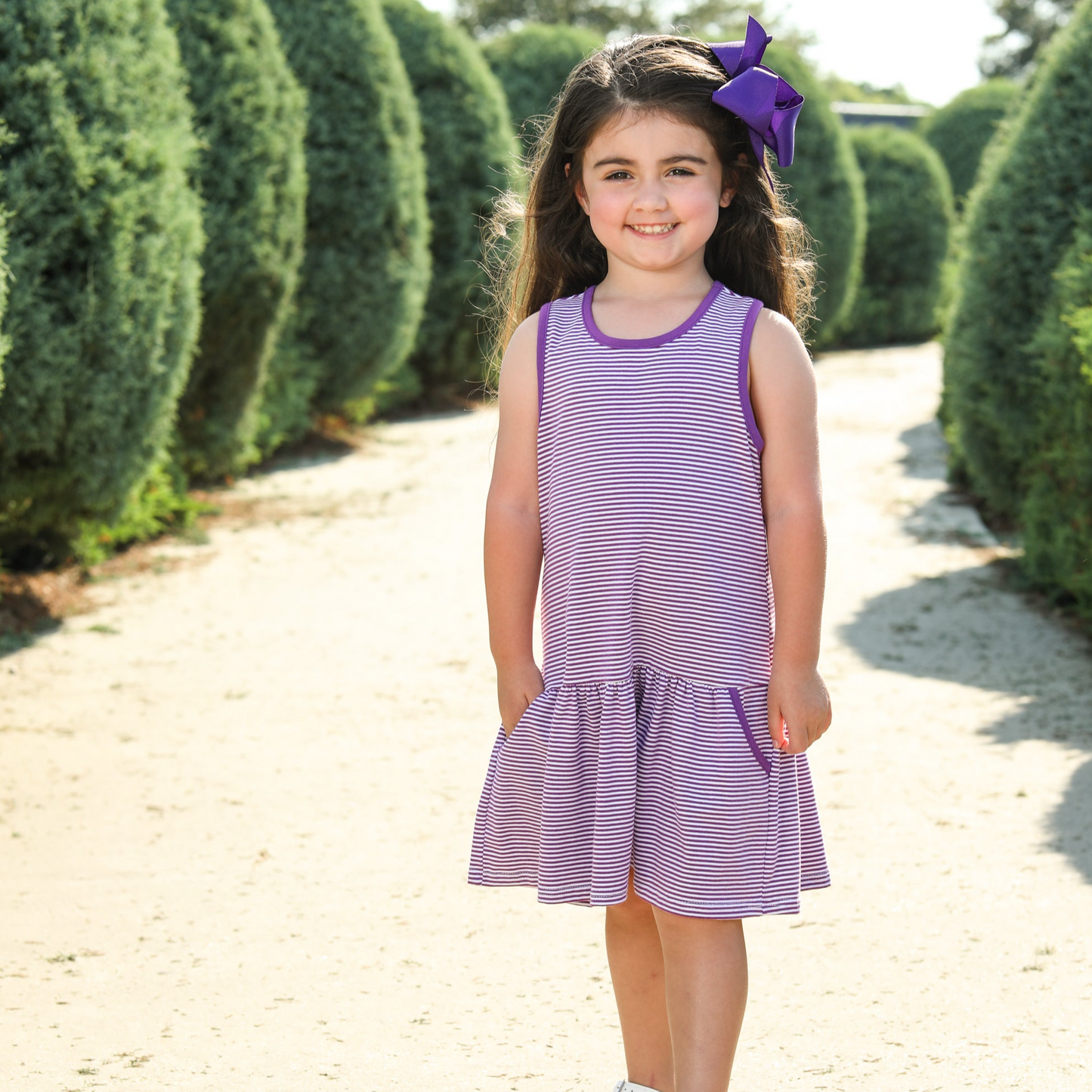 Bow Back Cheer Dress- Purple Stripe