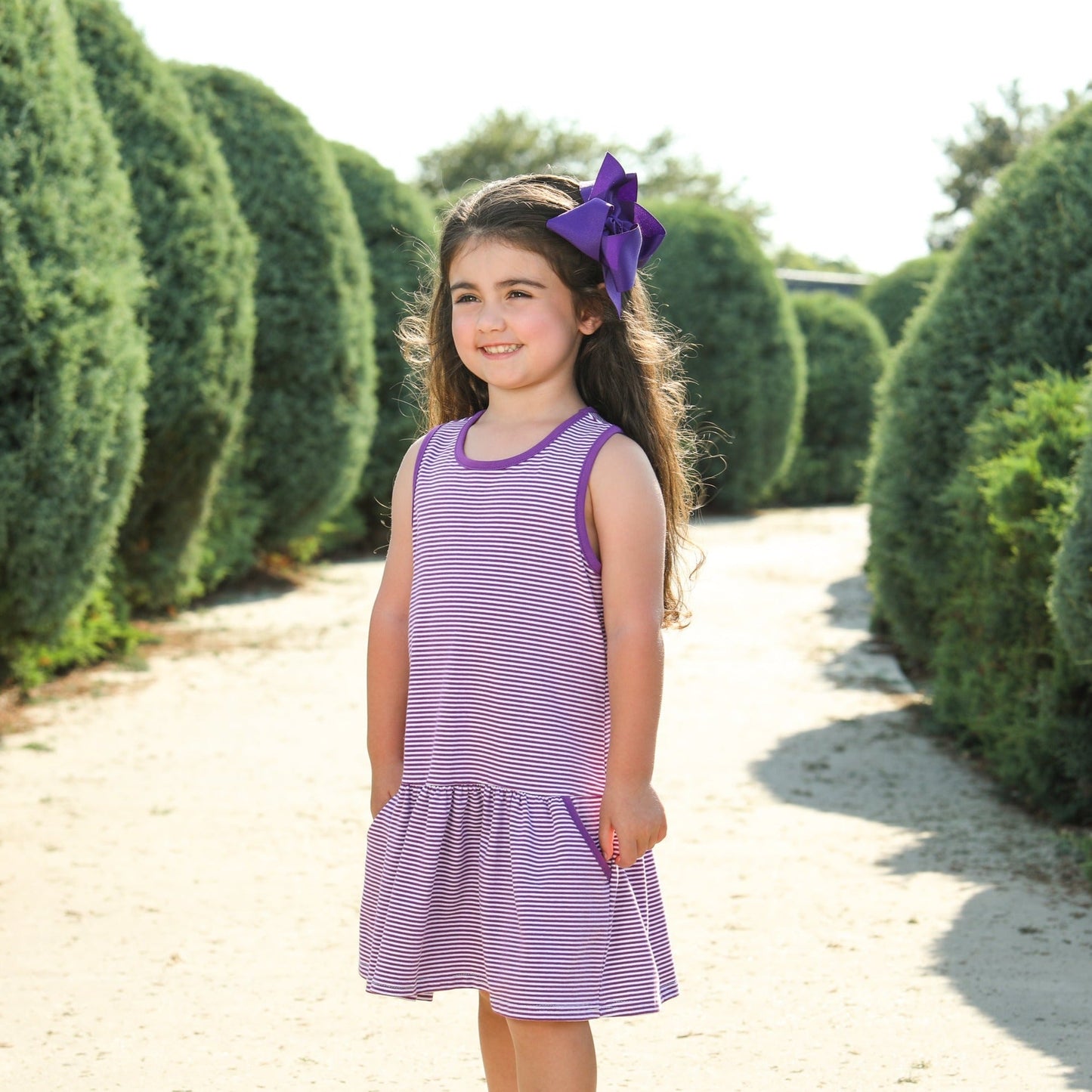 Bow Back Cheer Dress- Purple Stripe