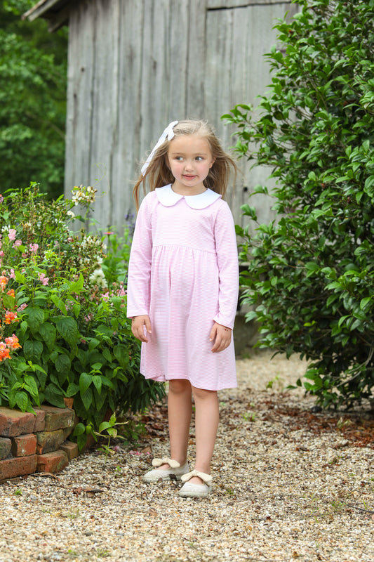 Charlotte LS Dress- Light Pink Stripe