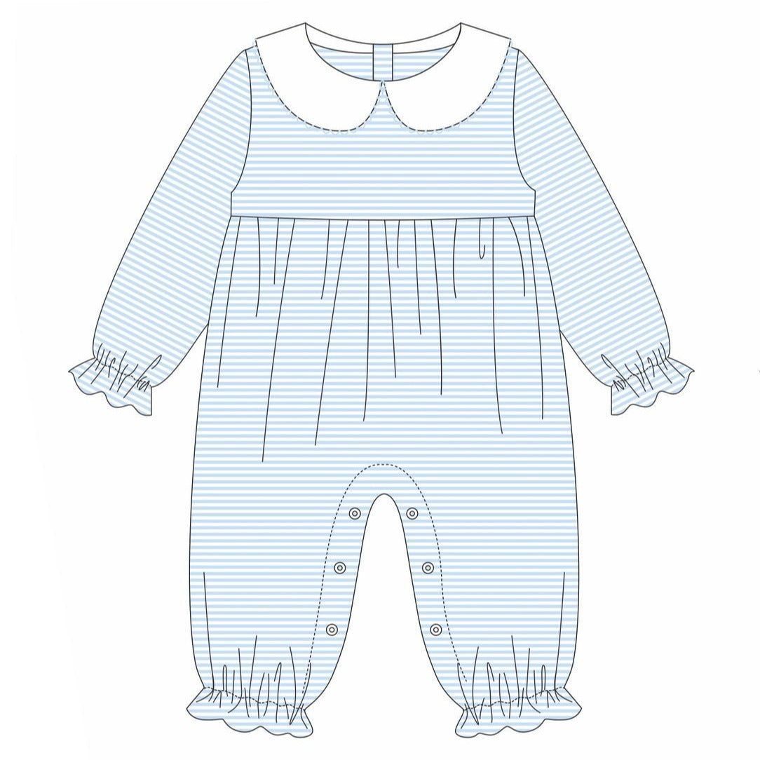 Charlotte Romper- Light Blue Stripe