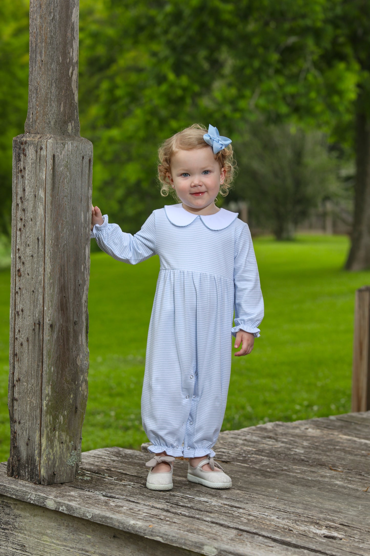 Charlotte Romper- Light Blue Stripe