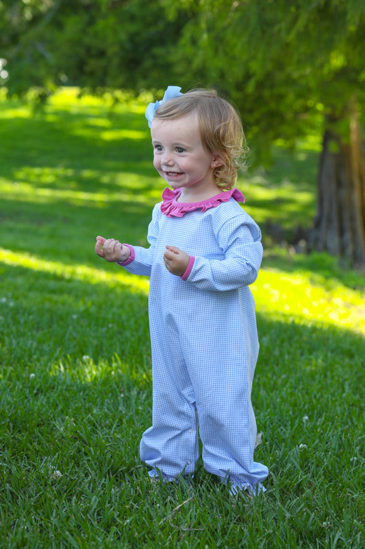 Emily Romper- Blue Windowpane & Plum