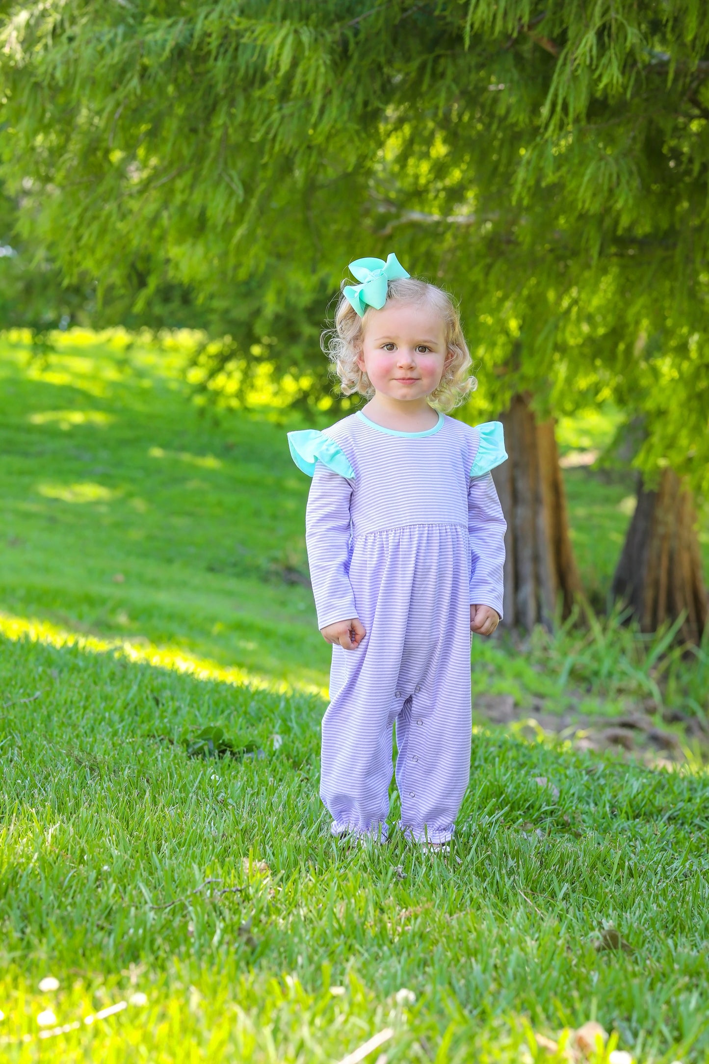 Francis Romper- Lavender Stripe & Mint