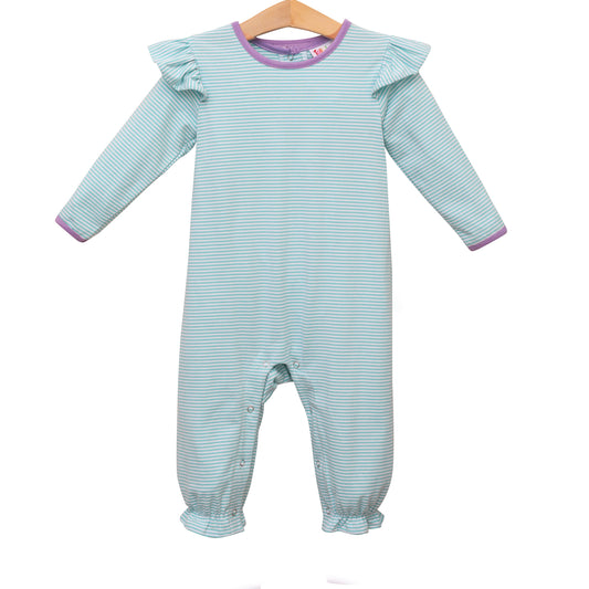 Francis Romper- Mint Stripe & Dark Lavender