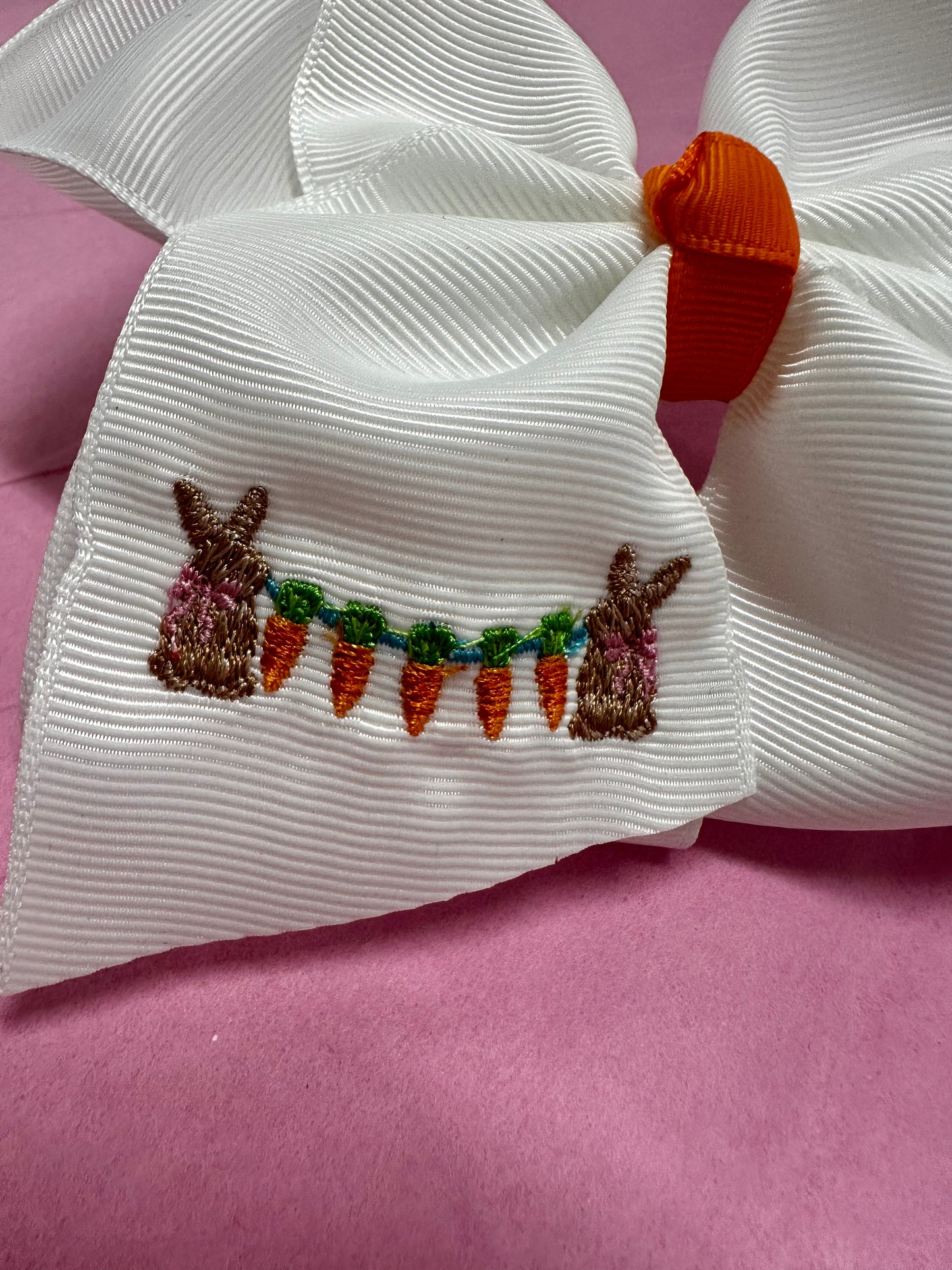Bunnies & Carrots Embroidered Bow